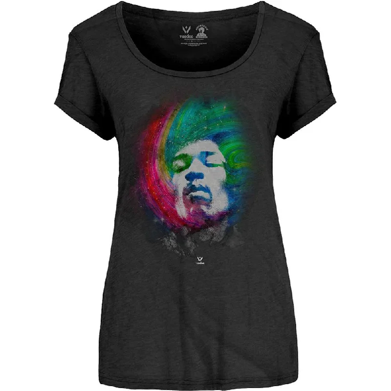 Jimi Hendrix Scoop Neck T-Shirt: Galaxy Hooded Caped Shawl Collar