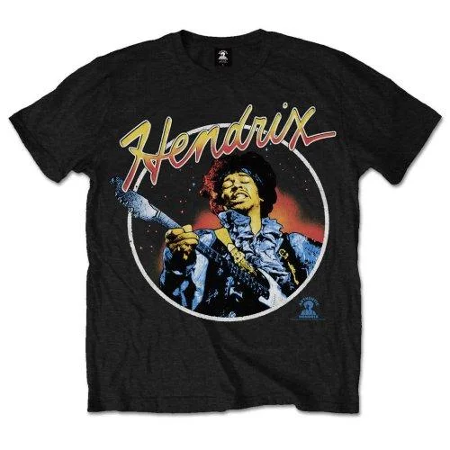 Jimi Hendrix T-Shirt: Script Circle Collared T-Shirt Boat Neck A-Line