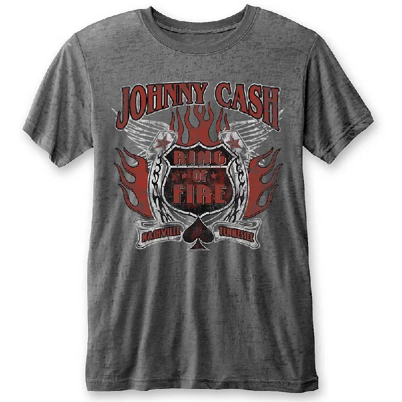 Johnny Cash Unisex Fashion T-Shirt: Ring of Fire (Burn Out) Wool Fabric Cashmere Fabric Tweed Fabric