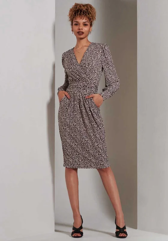 Jolie Moi Gwen Pegged Midi Dress, Neutral Animal Comfortable Fit-and-Flare Midi Dress