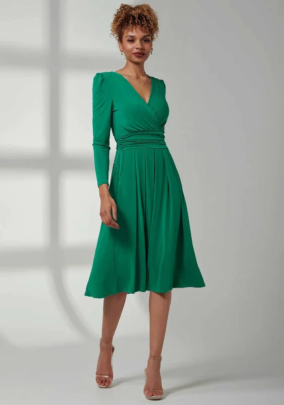 Jolie Moi Plain Long Sleeve Jersey Midi Dress, Green Elegant V-Neck Midi Dress