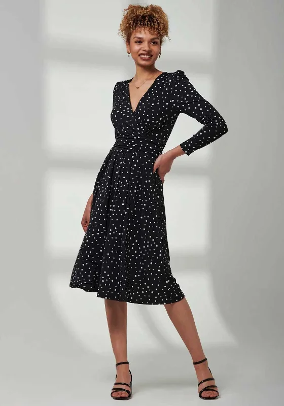 Jolie Moi Rafella Long Sleeve Midi Dress, Black Spot Cozy Spaghetti Strap Midi Dress