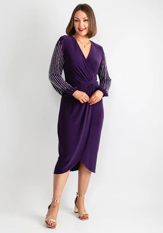 Joseph Ribkoff Embellished Sleeve Wrap Midi Dress, Blackcurrant Cozy Tie-Dye Midi Dress