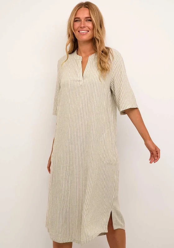 Kaffe Milia Kaftan Striped Linen Blend Midi Dress, Chinchilla Cozy Knit Midi Dress