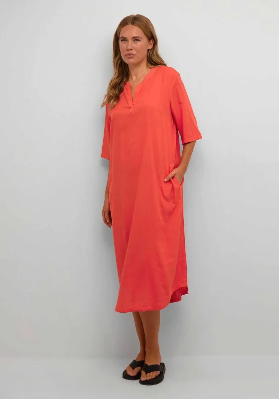 Kaffe Milia Kaftan Linen Blend Midi Dress, Cayenne Comfortable Sleeveless Midi Dress