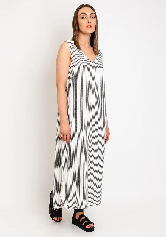 KAFFE Kamilla Striped Sleeveless Midi Dress, Chalk & Black Fashionable One-Shoulder Midi Dress