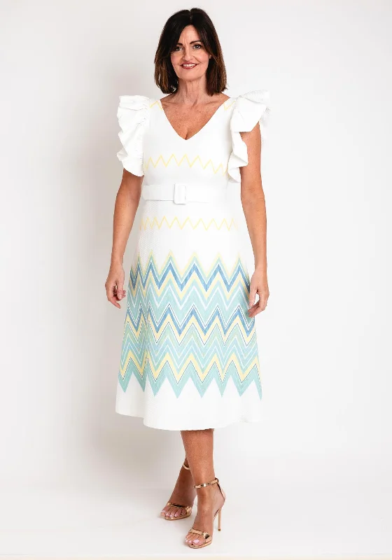 Laura Bernal Frill Sleeve Textured Midi Dress, White Comfortable Denim Midi Dress