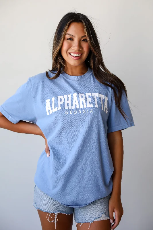 Light Blue Alpharetta Georgia Tee Notch Collar Peter Pan Collar Cowl Neck