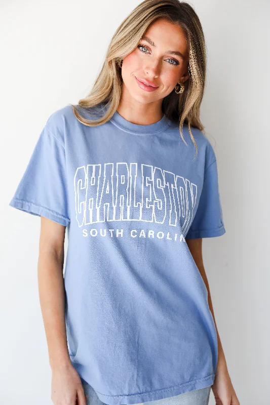 Light Blue Charleston South Carolina Block Letter Tee Houndstooth Herringbone Solid