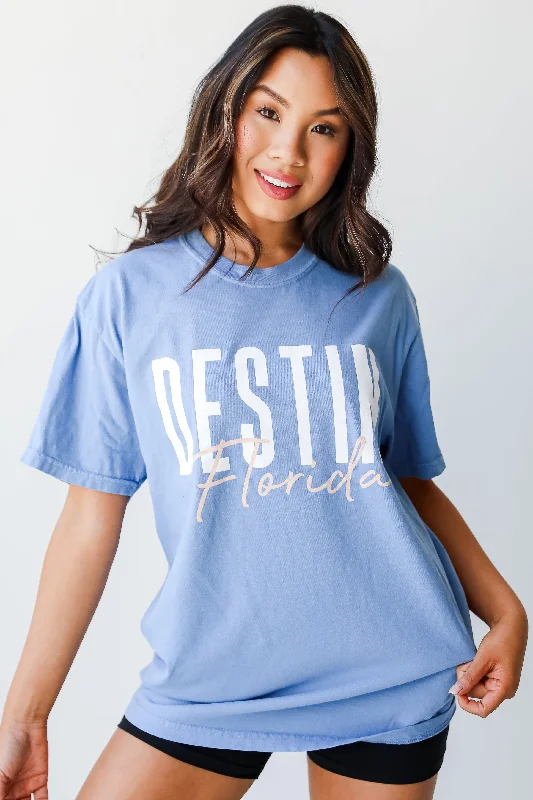 Light Blue Destin Florida Script Tee Cozy Warm Stylish