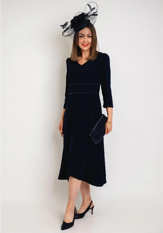 Lizabella Pearl Embellished Aline Midi Dress, Navy Fashionable Wide Leg Midi Dress