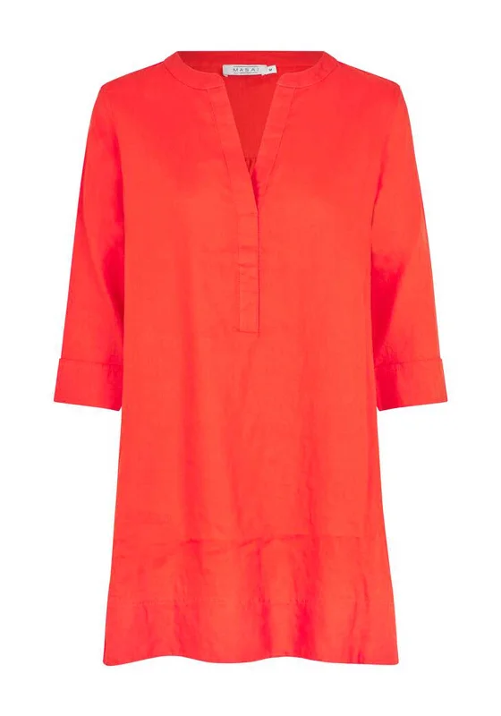 Masai Goda Tunic Linen Mini Dress, Orange Com Stylish Ruffle Mini Dress