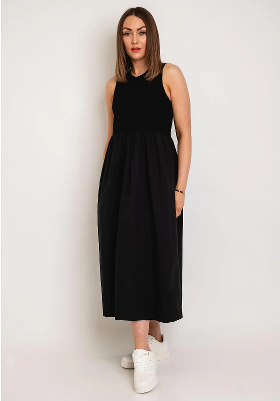 One Life Raya Casual A-Ling Midi Dress, Black Comfortable Casual Midi Dress