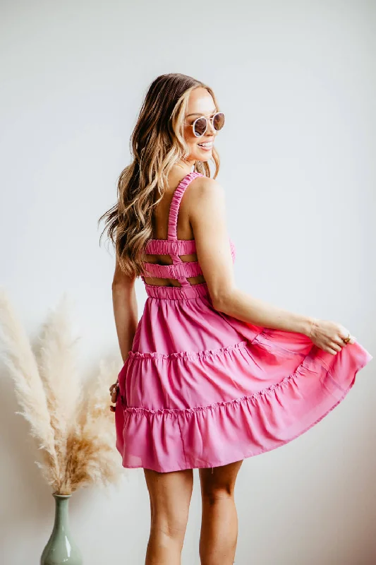 Open Back Elastic Band Mini Dress for Women in Pink | ND30140-FONDANTPINK Trendy Crossover Mini Dress