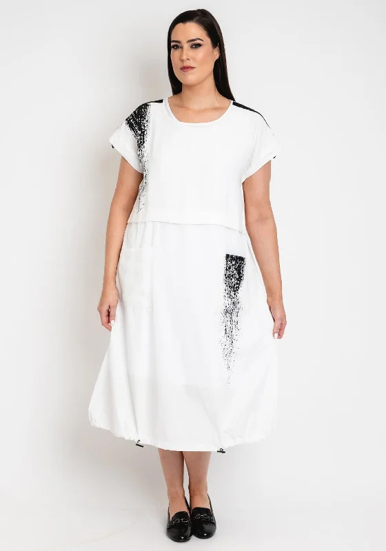 Ora Curve Placement Print Drawstring Hem Midi Dress, White Stylish Animal Print Midi Dress