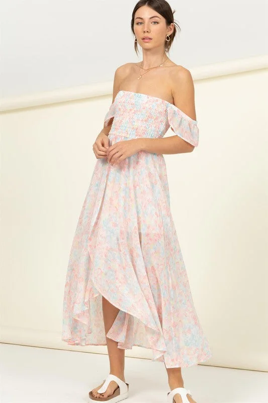 PASTEL FLORALS SMOCKED MIDI DRESS Fashionable Plaid Midi Dress