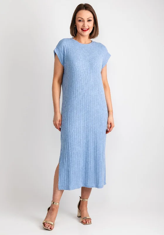 Pieces Lena Ribbed Knit Midi Dress, Hydrangea Comfortable Knitwear Midi Dress