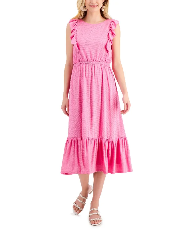 Petite Ruffled Knit Midi Dress Fashionable High-Neck Midi Dress