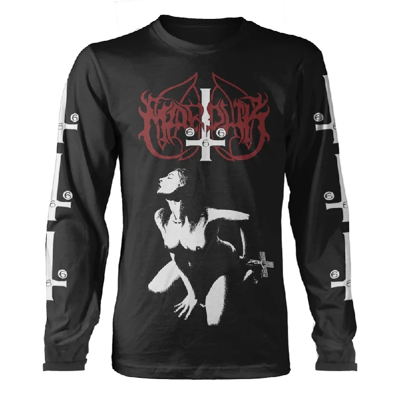 Marduk Unisex Long Sleeved T-shirt: Fuck Me Jesus (Black) (back print) Graphic T-Shirt Round Neck Polyester