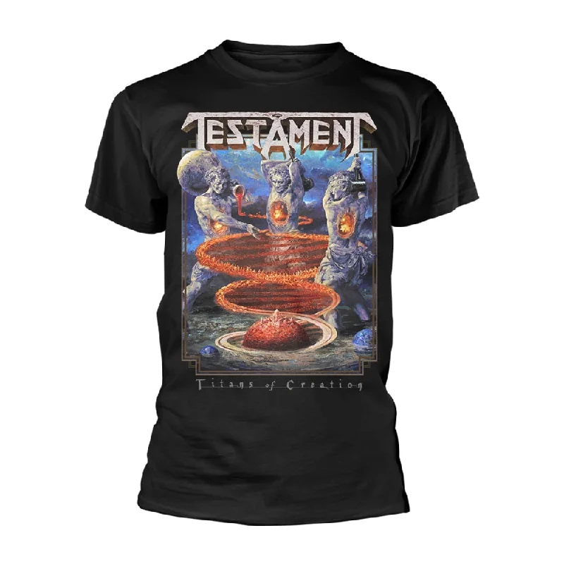 Testament Unisex T-shirt: Titans Of Creation (back print) Collared Crew Neck Turtle Neck