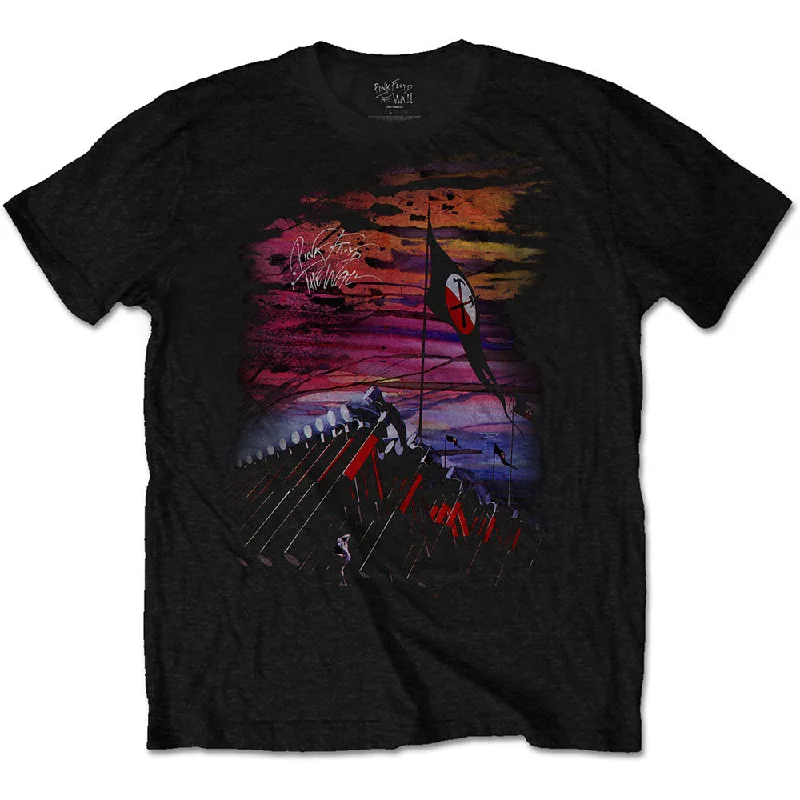 Pink Floyd | Official Band T-Shirt | The Wall Flag & Hammers Iron Safe Non-Iron Wrinkle Free