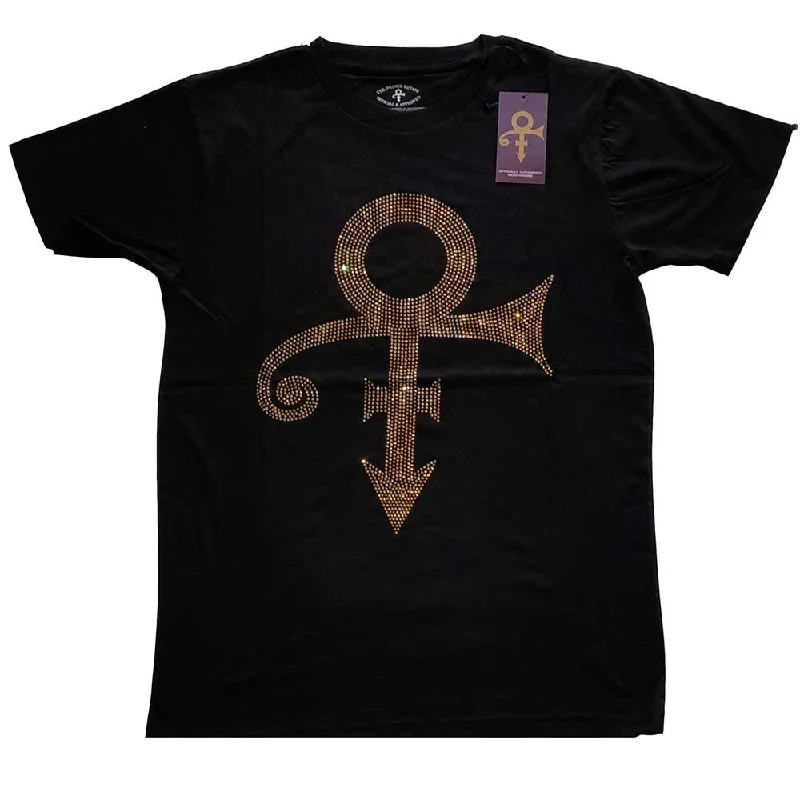 Prince | Official Band T-Shirt | Gold Symbol (Diamante) Thin T-Shirt Open Front Quick Dry