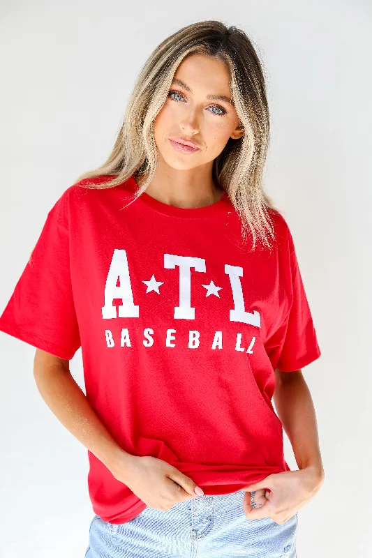 Red ATL Baseball Star Tee Fashionable Trendy Casual