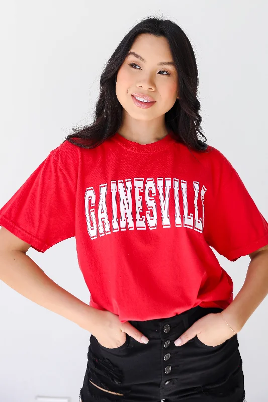 Red Gainesville Tee Notch Collar Peter Pan Collar Cowl Neck