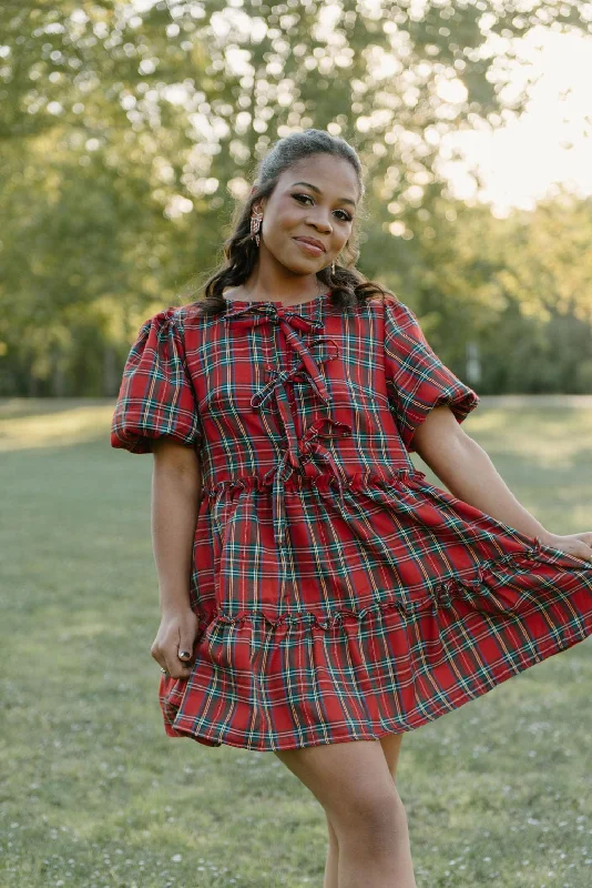 Red Plaid Bow Detail Mini Dress Stylish Summer Mini Dress