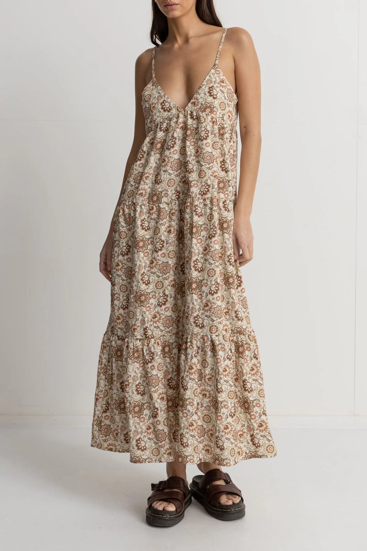 RHYTHM RAYA PAISLEY TIERED MIDI DRESS - NATURAL Stylish Vintage Midi Dress