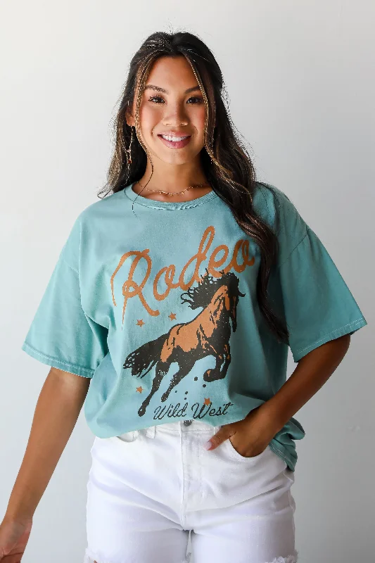 FINAL SALE - Rodeo Teal Graphic Tee Cozy Warm Stylish