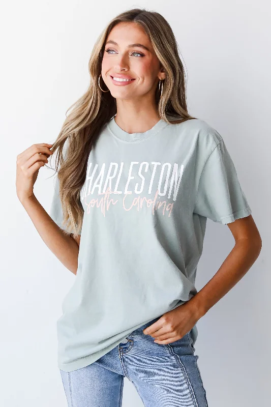 Sage Charleston South Carolina Script Tee Oversized T-Shirt Spandex breathable