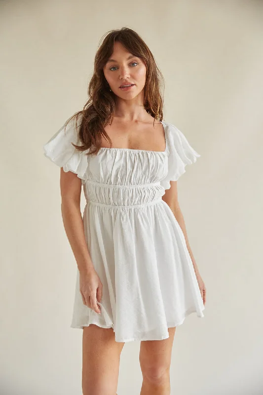 Santal Puff Sleeve Babydoll Mini Dress Casual Button-Up Mini Dress