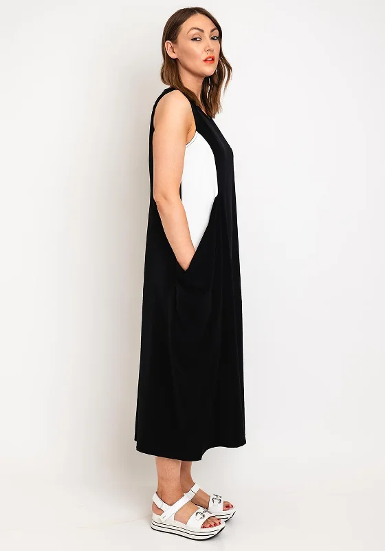 Ever Sassy Contrast Panel Midi Dress, Black Stylish Button-Down Midi Dress