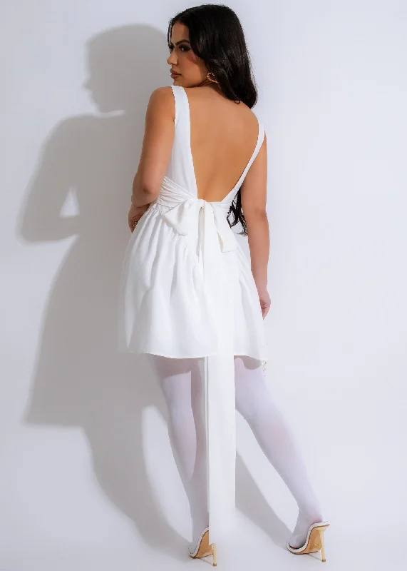 Sweetest Scent Mini Dress White Elegant Mini Dress with Pleats