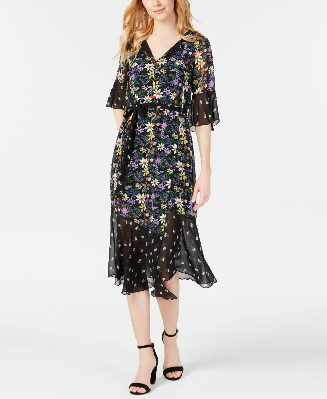 Taylor Twin Print Midi Dress Elegant Pleated Detail Midi Dress