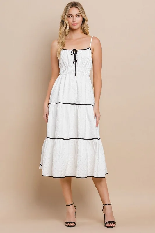 TC Spaghetti Strap Piping Midi Dress Fashionable A-Line Midi Dress