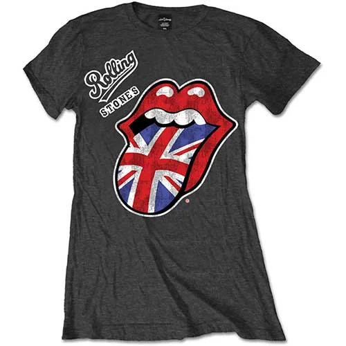 The Rolling Stones Ladies T-Shirt: Vintage British Tongue V-Neck T-Shirt Long Sleeve Cotton