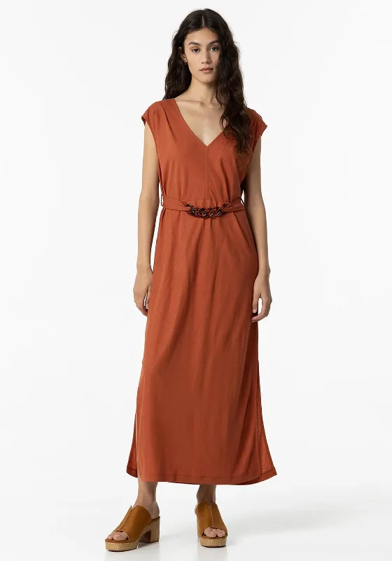 Tiffosi Menara Belted Midi Dress, Orange Stylish Vintage Midi Dress