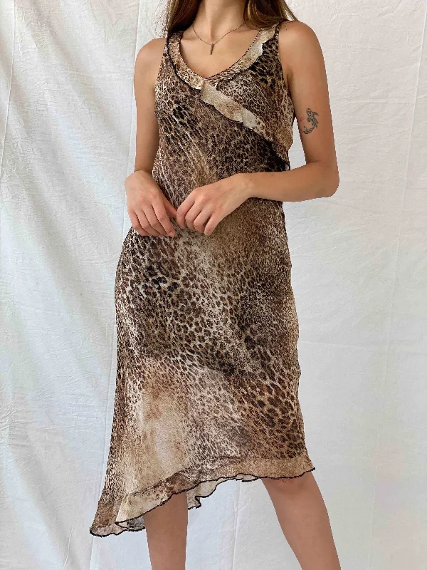 Vintage Anna Rossi Leopard Print Sleeveless Midi Dress - M Comfortable Geometric Print Midi Dress