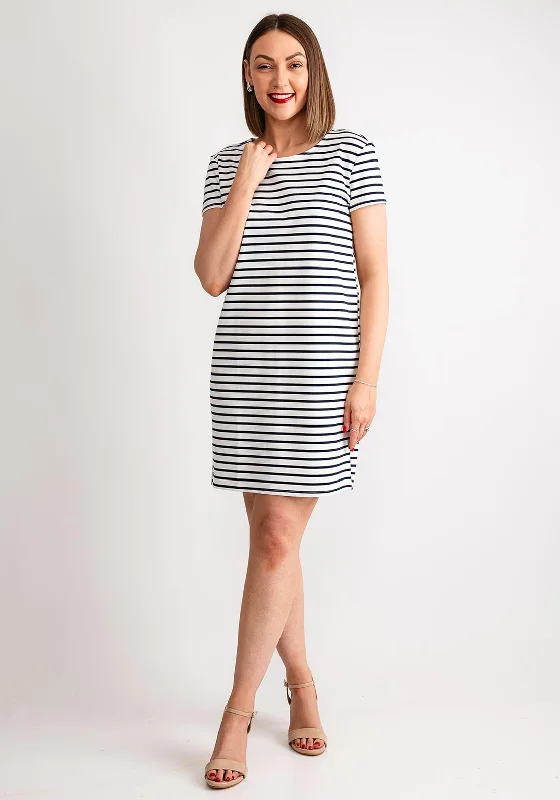 Vero Moda Abby Short Striped Zip Back Mini Dress, Navy & White Stylish Ribbed Mini Dress