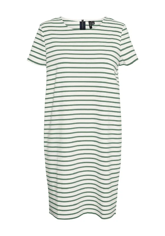 Vero Moda Abby Short Striped Zip Back Mini Dress, Green Stylish Plaid Mini Dress