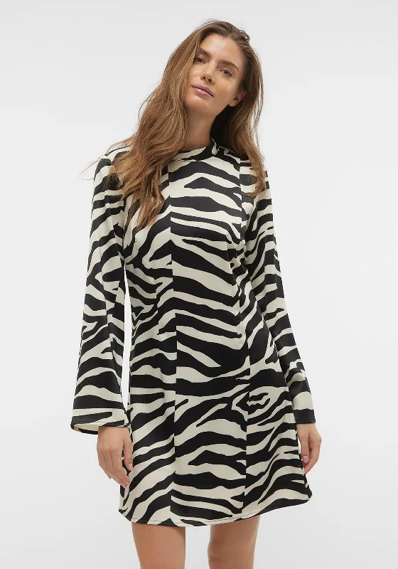 Vero Moda Ingrid Zebra Print Mini Dress, Black & White Cozy Ruched Mini Dress