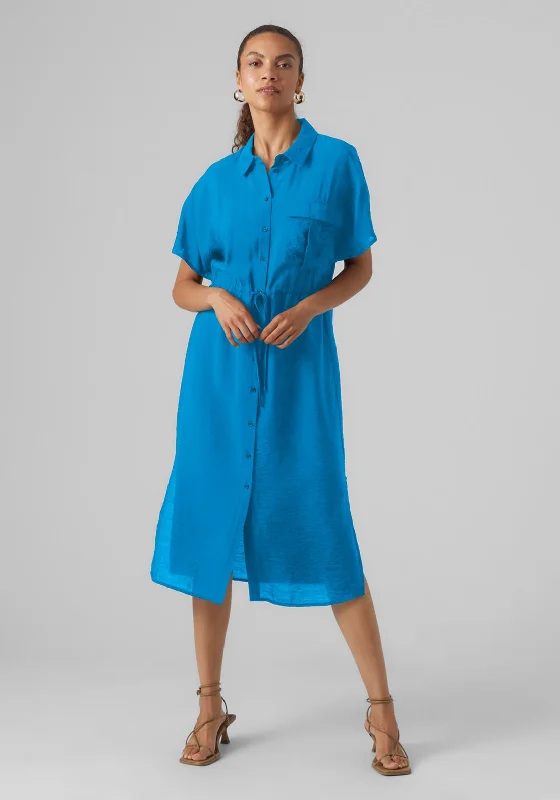 Vero Moda Iris Shirt Midi Dress, Ibiza Blue Comfortable Adjustable Strap Midi Dress