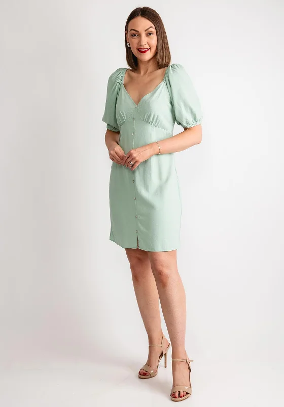 Vero Moda Mymilo Linen Blend Button Mini Dress, Silt Green Comfortable Linen Mini Dress