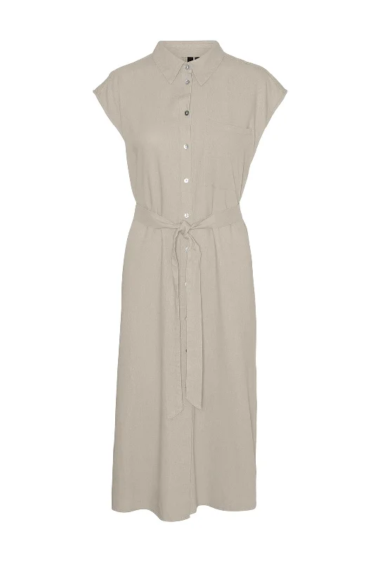 Vero Moda Mymilo Linen Blend Shirt Midi Dress, Silver Lining Fashionable Shift Midi Dress