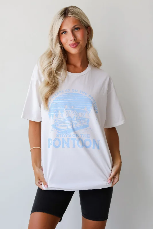 FINAL SALE - What Happens On The Pontoon Stays On The Pontoon Graphic Tee Basic T-Shirt Crew Neck Short Sleeve