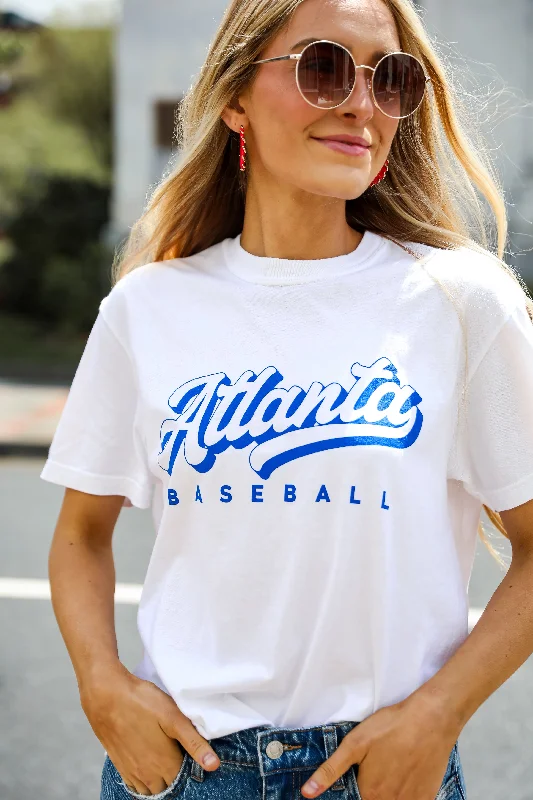 White Atlanta Baseball Graphic Tee Houndstooth Herringbone Solid