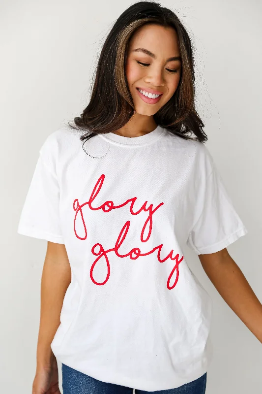 White Glory Glory Script Tee Fleece Nylon Spandex