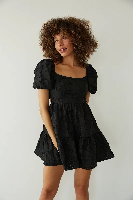 Whitley Tie Back Puff Sleeve Babydoll Mini Dress Fashionable Mini Dress with Pockets